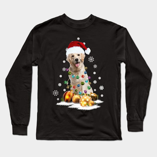 GOLDEN RETRIEVER Dog Santa Hat Christmas Lights Ornaments Happy Holidays Long Sleeve T-Shirt by QUYNH SOCIU